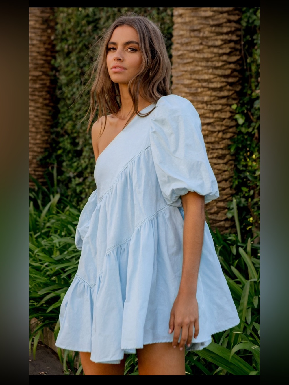 Simplee Apparel Light Blue Puff Sleeve Mini Dress